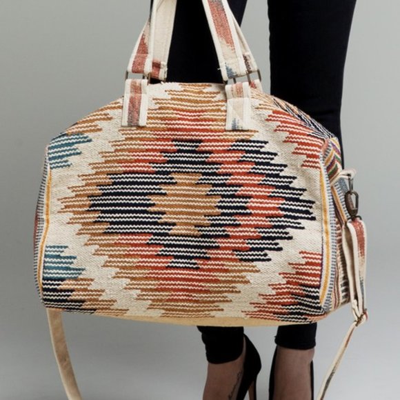 Boho Travel Bag - Ethnic Navajo Design - Handwoven from Fully Fine Cotton - Picture 11 of 13